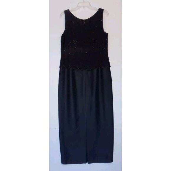 Adrianna Pappell Ocassions Sz 12P Navy Blue Silk Evening Maxi Dress w/Sequin - Picture 3 of 11